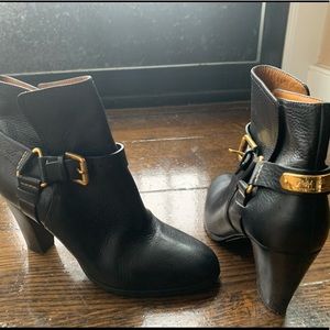 Ralph Lauren purple label black leather heel boots